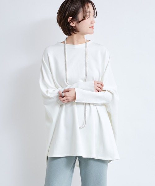 DouDou（ドゥドゥ）の「ニットドッキングポンチョプルオーバー（Tシャツ/カットソー・レディース・オフホワイト/グレイッシュベージュ・FREE）」の12枚目の写真