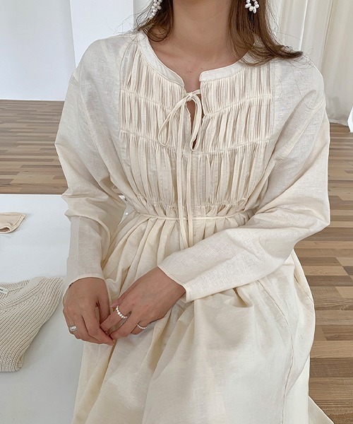chuclla(チュクラ)の「Front gather one-piece chw1490(ワンピース・レディース・ライトベージュ・FREE)」の7枚目の写真