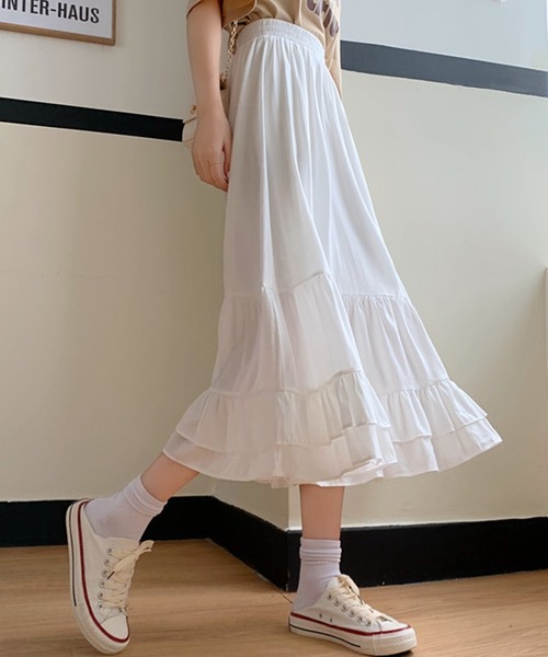 DAY CLOSET(デイ クローゼット)の「レディース ミモレ丈きれいめティアードスカート(スカート・レディース・ブラック/ホワイト/パープル/サックスブルー/カーキ/ネイビー・ONE SIZE)」の2枚目の写真