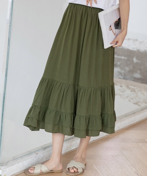 DAY CLOSET(デイ クローゼット)の「レディース ミモレ丈きれいめティアードスカート(スカート・レディース・ブラック/ホワイト/パープル/サックスブルー/カーキ/ネイビー・ONE SIZE)」の4枚目の写真