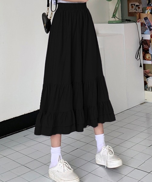 DAY CLOSET(デイ クローゼット)の「レディース ミモレ丈きれいめティアードスカート(スカート・レディース・ブラック/ホワイト/パープル/サックスブルー/カーキ/ネイビー・ONE SIZE)」の3枚目の写真