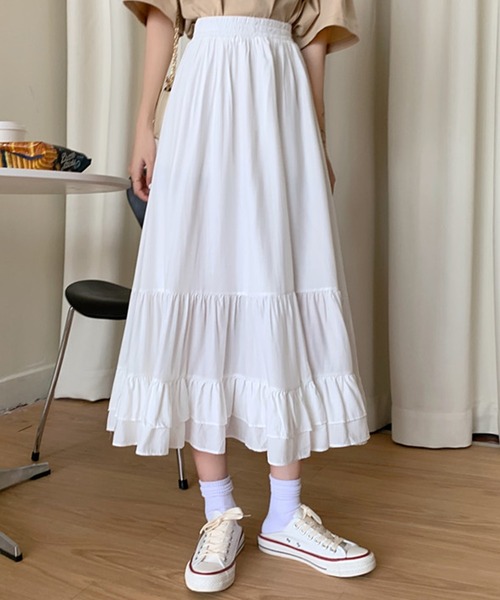 DAY CLOSET(デイ クローゼット)の「レディース ミモレ丈きれいめティアードスカート(スカート・レディース・ブラック/ホワイト/パープル/サックスブルー/カーキ/ネイビー・ONE SIZE)」の16枚目の写真