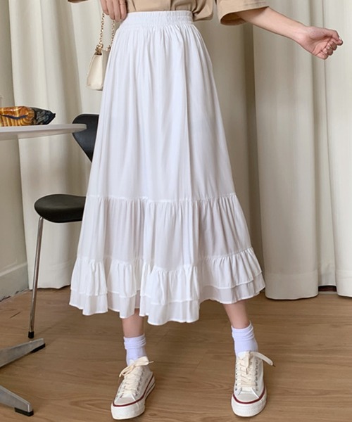 DAY CLOSET(デイ クローゼット)の「レディース ミモレ丈きれいめティアードスカート(スカート・レディース・ブラック/ホワイト/パープル/サックスブルー/カーキ/ネイビー・ONE SIZE)」の21枚目の写真