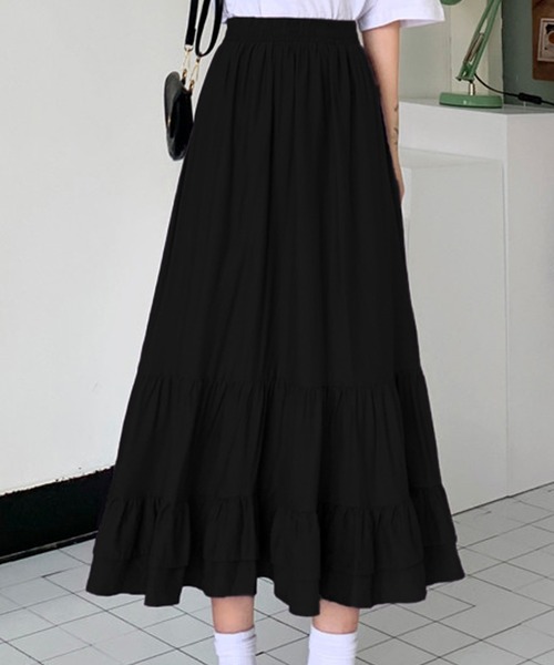 DAY CLOSET(デイ クローゼット)の「レディース ミモレ丈きれいめティアードスカート(スカート・レディース・ブラック/ホワイト/パープル/サックスブルー/カーキ/ネイビー・ONE SIZE)」の20枚目の写真