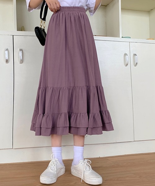 DAY CLOSET(デイ クローゼット)の「レディース ミモレ丈きれいめティアードスカート(スカート・レディース・ブラック/ホワイト/パープル/サックスブルー/カーキ/ネイビー・ONE SIZE)」の19枚目の写真