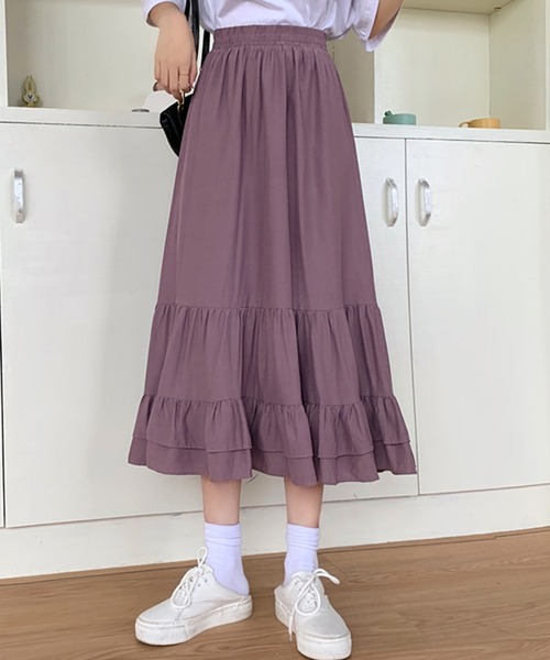 DAY CLOSET(デイ クローゼット)の「レディース ミモレ丈きれいめティアードスカート(スカート・レディース・ブラック/ホワイト/パープル/サックスブルー/カーキ/ネイビー・ONE SIZE)」の17枚目の写真