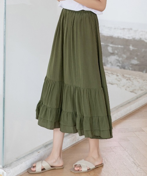 DAY CLOSET(デイ クローゼット)の「レディース ミモレ丈きれいめティアードスカート(スカート・レディース・ブラック/ホワイト/パープル/サックスブルー/カーキ/ネイビー・ONE SIZE)」の7枚目の写真