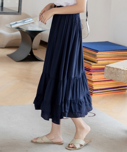 DAY CLOSET(デイ クローゼット)の「レディース ミモレ丈きれいめティアードスカート(スカート・レディース・ブラック/ホワイト/パープル/サックスブルー/カーキ/ネイビー・ONE SIZE)」の11枚目の写真