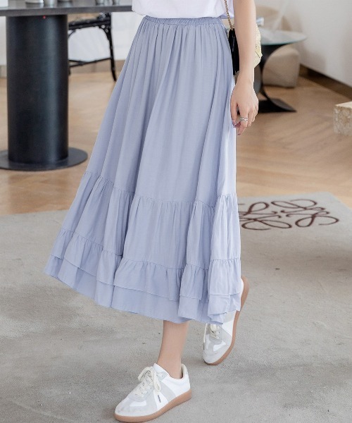 DAY CLOSET(デイ クローゼット)の「レディース ミモレ丈きれいめティアードスカート(スカート・レディース・ブラック/ホワイト/パープル/サックスブルー/カーキ/ネイビー・ONE SIZE)」の13枚目の写真