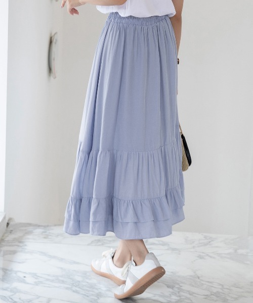 DAY CLOSET(デイ クローゼット)の「レディース ミモレ丈きれいめティアードスカート(スカート・レディース・ブラック/ホワイト/パープル/サックスブルー/カーキ/ネイビー・ONE SIZE)」の14枚目の写真