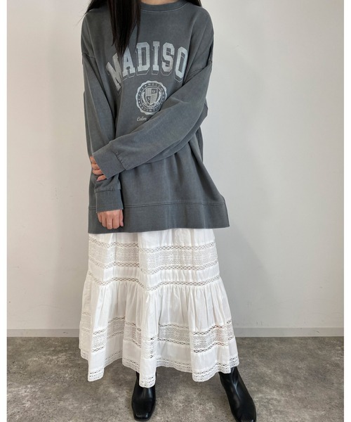 MLI'A（エムリア）の「レース切替コットン／スカート（スカート・レディース・アイボリー/ブラック・FREE）」の2枚目の写真