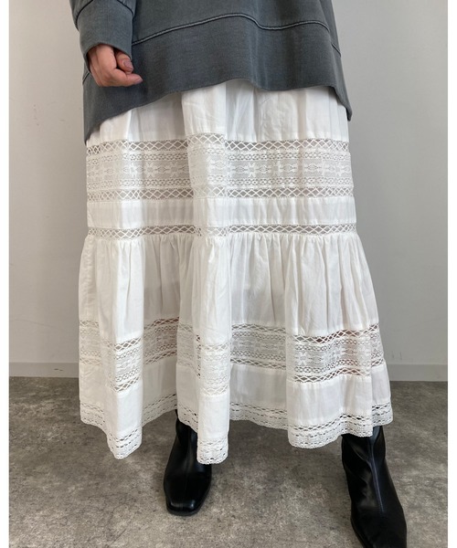 MLI'A（エムリア）の「レース切替コットン／スカート（スカート・レディース・アイボリー/ブラック・FREE）」の12枚目の写真
