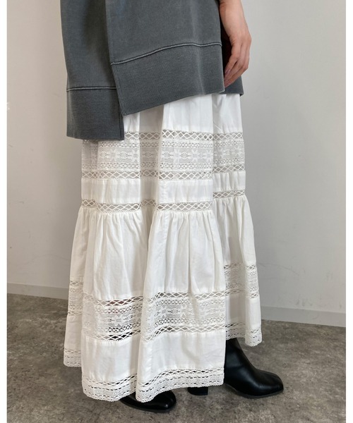 MLI'A（エムリア）の「レース切替コットン／スカート（スカート・レディース・アイボリー/ブラック・FREE）」の14枚目の写真