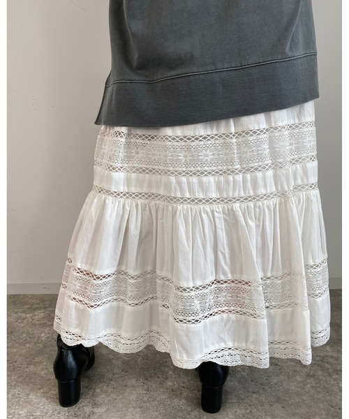MLI'A（エムリア）の「レース切替コットン／スカート（スカート・レディース・アイボリー/ブラック・FREE）」の15枚目の写真