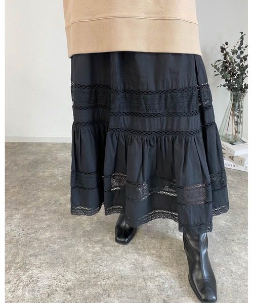 MLI'A（エムリア）の「レース切替コットン／スカート（スカート・レディース・アイボリー/ブラック・FREE）」の18枚目の写真