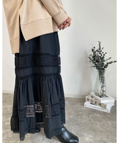 MLI'A（エムリア）の「レース切替コットン／スカート（スカート・レディース・アイボリー/ブラック・FREE）」の20枚目の写真