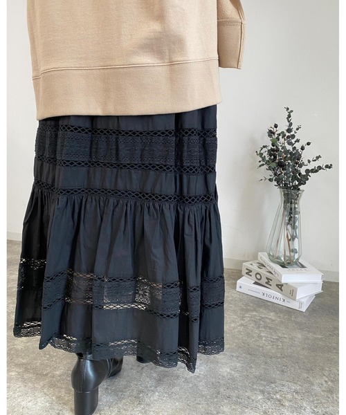 MLI'A（エムリア）の「レース切替コットン／スカート（スカート・レディース・アイボリー/ブラック・FREE）」の21枚目の写真