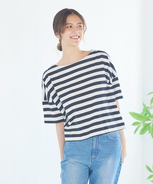 LIPSTAR（リップスター）の「ＵＳＡコットンボーダーショートＴシャツ（Tシャツ/カットソー・レディース・レッド系その他/ダークネイビー/ベージュ系その他/ブラック系その他・M）」の2枚目の写真