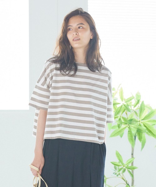 LIPSTAR（リップスター）の「ＵＳＡコットンボーダーショートＴシャツ（Tシャツ/カットソー・レディース・レッド系その他/ダークネイビー/ベージュ系その他/ブラック系その他・M）」の3枚目の写真