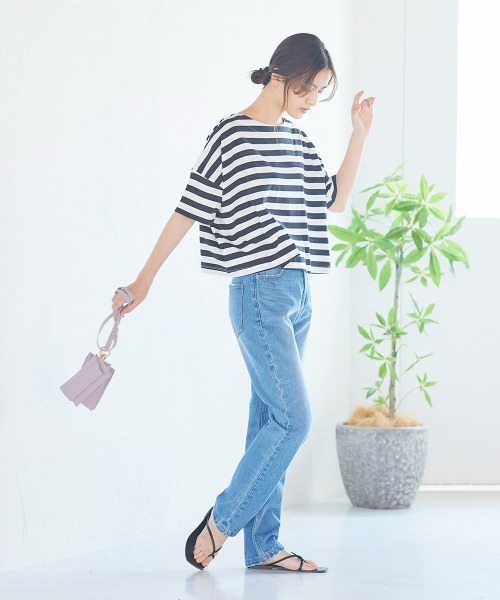 LIPSTAR（リップスター）の「ＵＳＡコットンボーダーショートＴシャツ（Tシャツ/カットソー・レディース・レッド系その他/ダークネイビー/ベージュ系その他/ブラック系その他・M）」の20枚目の写真