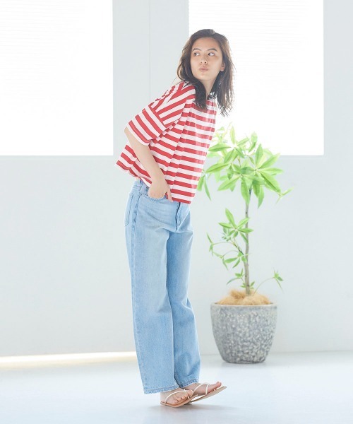 LIPSTAR（リップスター）の「ＵＳＡコットンボーダーショートＴシャツ（Tシャツ/カットソー・レディース・レッド系その他/ダークネイビー/ベージュ系その他/ブラック系その他・M）」の12枚目の写真