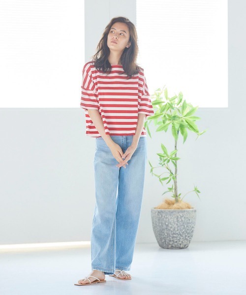 LIPSTAR（リップスター）の「ＵＳＡコットンボーダーショートＴシャツ（Tシャツ/カットソー・レディース・レッド系その他/ダークネイビー/ベージュ系その他/ブラック系その他・M）」の13枚目の写真