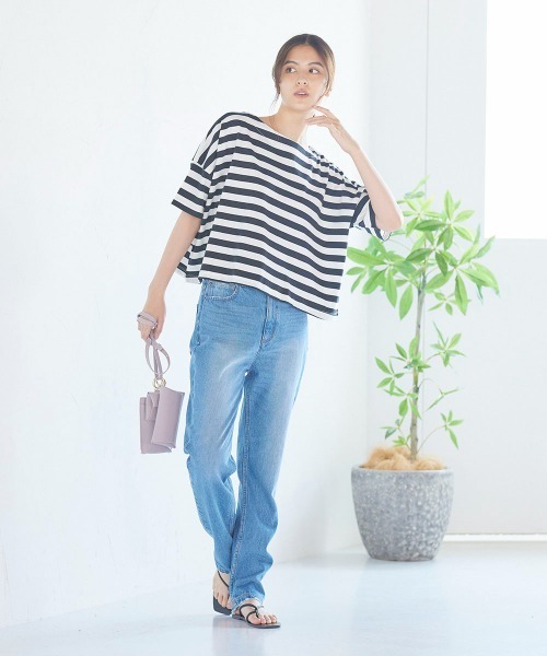 LIPSTAR（リップスター）の「ＵＳＡコットンボーダーショートＴシャツ（Tシャツ/カットソー・レディース・レッド系その他/ダークネイビー/ベージュ系その他/ブラック系その他・M）」の17枚目の写真