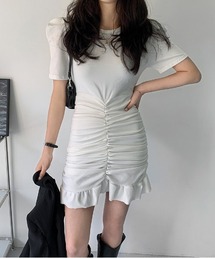 merongshop | MERONGSHOP パフ袖シャーリングワンピース(ワンピース)