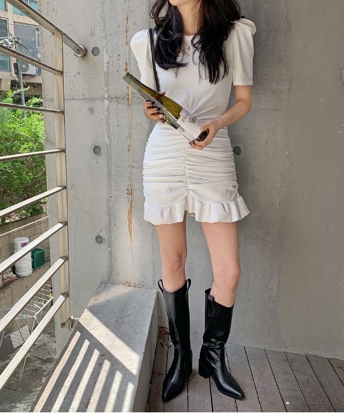 merongshop（メロンショップ）の「MERONGSHOP パフ袖シャーリングワンピース（ワンピース・レディース・ホワイト・FREE）」の12枚目の写真