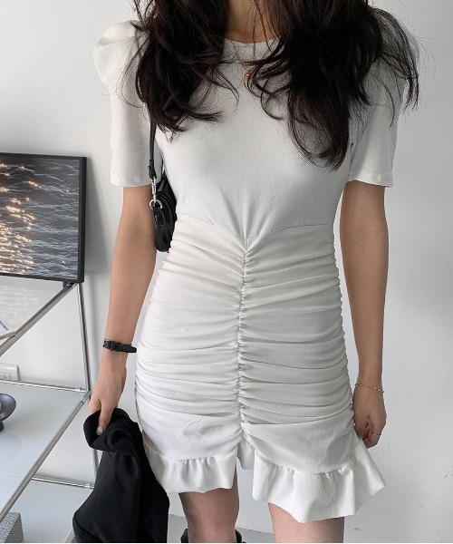 merongshop（メロンショップ）の「MERONGSHOP パフ袖シャーリングワンピース（ワンピース・レディース・ホワイト・FREE）」の8枚目の写真