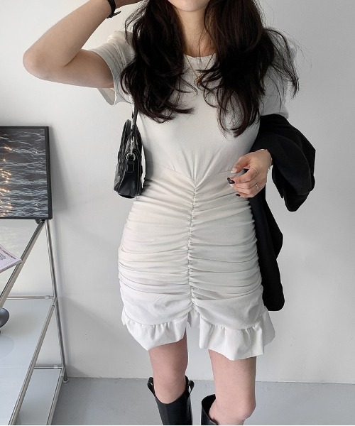 merongshop（メロンショップ）の「MERONGSHOP パフ袖シャーリングワンピース（ワンピース・レディース・ホワイト・FREE）」の7枚目の写真