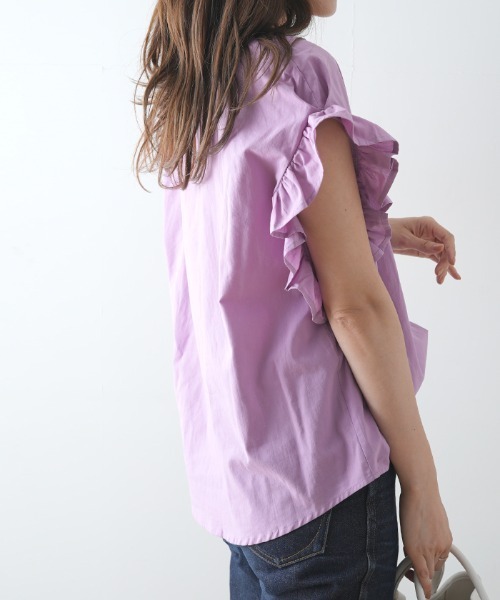 Futier land（フューティアランド）の「フリル袖Ｖネックブラウス（シャツ/ブラウス・レディース・ホワイト/グリーン系その他/ラベンダー/オレンジ/ブラック/ライトベージュ/ピンク・FREE）」の10枚目の写真