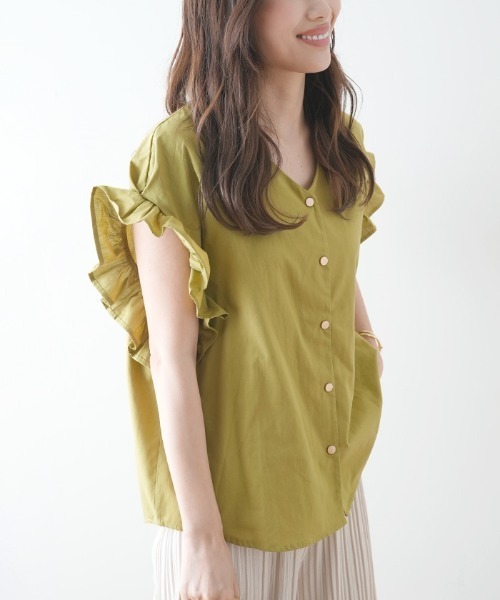 Futier land（フューティアランド）の「フリル袖Ｖネックブラウス（シャツ/ブラウス・レディース・ホワイト/グリーン系その他/ラベンダー/オレンジ/ブラック/ライトベージュ/ピンク・FREE）」の20枚目の写真