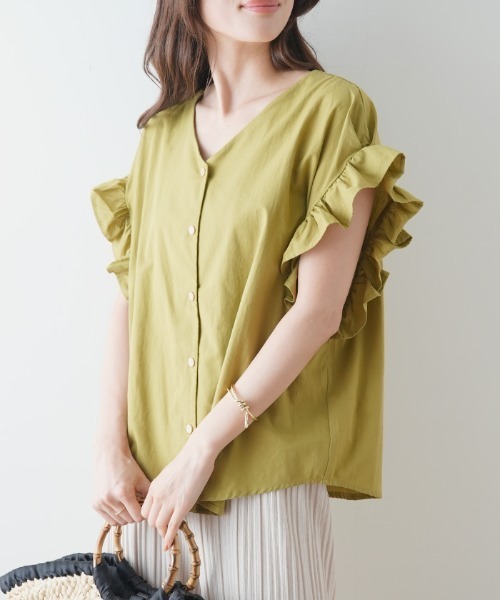 Futier land（フューティアランド）の「フリル袖Ｖネックブラウス（シャツ/ブラウス・レディース・ホワイト/グリーン系その他/ラベンダー/オレンジ/ブラック/ライトベージュ/ピンク・FREE）」の18枚目の写真