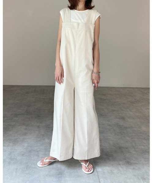 リネンサロペット She's Closet サロペット オーバーオール リネンコットン深V