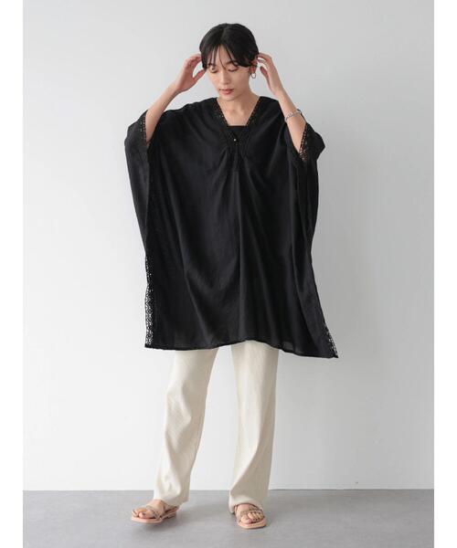 AMERICAN HOLIC(アメリカンホリック)の「ポンチョ風ドビーチュニック(Tシャツ/カットソー・レディース・ブラック/オフホワイト・FREE)」の12枚目の写真