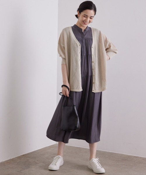 SALON adam et rope'（サロン アダム エ ロペ）の「メッシュ2WAYカーディガン（カーディガン/ボレロ・レディース・ブラック/オフホワイト/キャメル・FREE）」の4枚目の写真