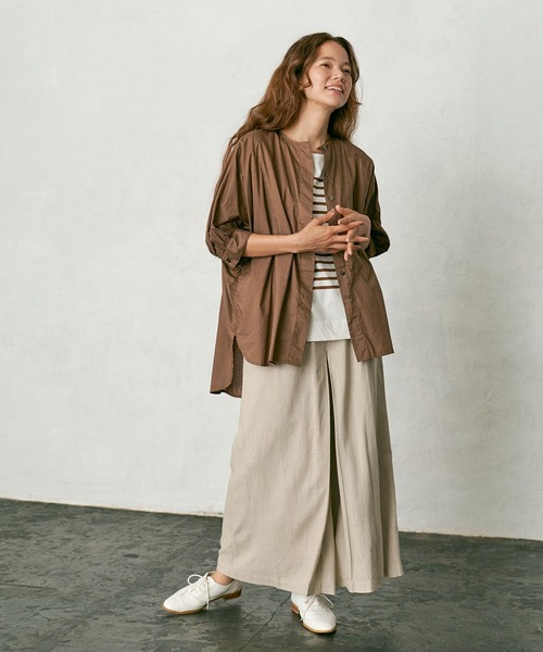 PUAL CE CIN（ピュアルセシン）の「【WEB限定】レーヨンリネン／麻　タックキュロットパンツ（その他パンツ・レディース・チャコールグレー/ブラック/ベージュ/グレー・FREE）」の4枚目の写真