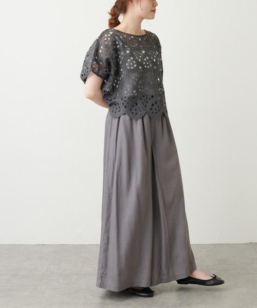 PUAL CE CIN（ピュアルセシン）の「【WEB限定】レーヨンリネン／麻　タックキュロットパンツ（その他パンツ・レディース・チャコールグレー/ブラック/ベージュ/グレー・FREE）」の14枚目の写真