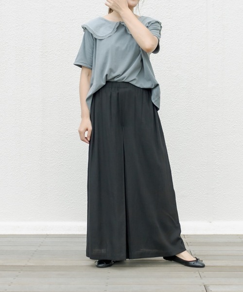 PUAL CE CIN（ピュアルセシン）の「【WEB限定】レーヨンリネン／麻　タックキュロットパンツ（その他パンツ・レディース・チャコールグレー/ブラック/ベージュ/グレー・FREE）」の8枚目の写真