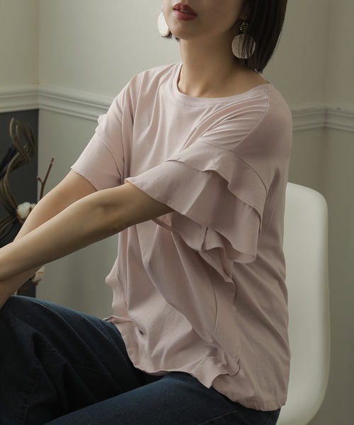 ElegChic(エレグシック)の「ダブルフリルスリーブトップス(Tシャツ/カットソー・レディース・カーキ/ホワイト/ピンクベージュ/ブラック・XL/4L/M)」の4枚目の写真