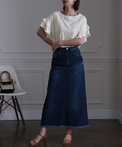 ElegChic(エレグシック)の「ダブルフリルスリーブトップス(Tシャツ/カットソー・レディース・カーキ/ホワイト/ピンクベージュ/ブラック・XL/4L/M)」の11枚目の写真