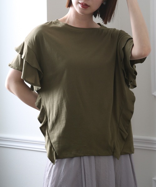 ElegChic(エレグシック)の「ダブルフリルスリーブトップス(Tシャツ/カットソー・レディース・カーキ/ホワイト/ピンクベージュ/ブラック・XL/4L/M)」の21枚目の写真