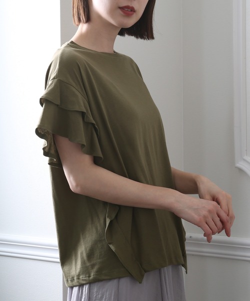ElegChic(エレグシック)の「ダブルフリルスリーブトップス(Tシャツ/カットソー・レディース・カーキ/ホワイト/ピンクベージュ/ブラック・XL/4L/M)」の9枚目の写真