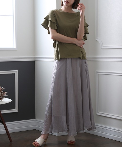 ElegChic(エレグシック)の「ダブルフリルスリーブトップス(Tシャツ/カットソー・レディース・カーキ/ホワイト/ピンクベージュ/ブラック・XL/4L/M)」の12枚目の写真