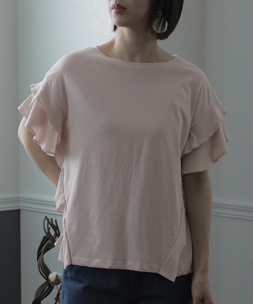 ElegChic(エレグシック)の「ダブルフリルスリーブトップス(Tシャツ/カットソー・レディース・カーキ/ホワイト/ピンクベージュ/ブラック・XL/4L/M)」の18枚目の写真