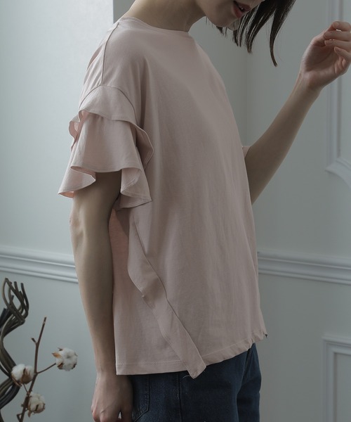 ElegChic(エレグシック)の「ダブルフリルスリーブトップス(Tシャツ/カットソー・レディース・カーキ/ホワイト/ピンクベージュ/ブラック・XL/4L/M)」の8枚目の写真