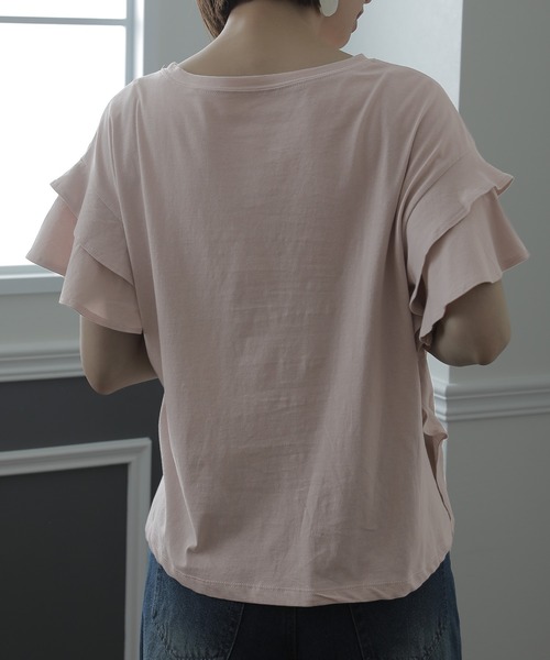 ElegChic(エレグシック)の「ダブルフリルスリーブトップス(Tシャツ/カットソー・レディース・カーキ/ホワイト/ピンクベージュ/ブラック・XL/4L/M)」の17枚目の写真