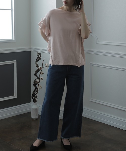 ElegChic(エレグシック)の「ダブルフリルスリーブトップス(Tシャツ/カットソー・レディース・カーキ/ホワイト/ピンクベージュ/ブラック・XL/4L/M)」の6枚目の写真