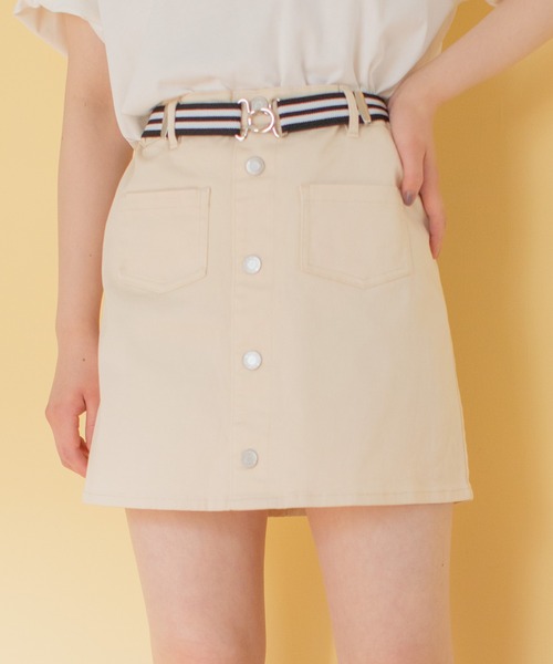 repipi armario（レピピ アルマリオ）の「マエボタンストレッチスカパン（スカート・キッズ・ホワイト/チャコールグレー/ベージュ/ミント/ラベンダー/ブルー/シルバー/ピンク/サックスブルー・SMALL/MEDIUM/LARGE）」の2枚目の写真